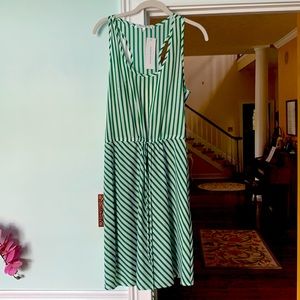 Green and white striped dress